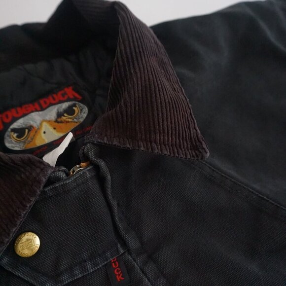 Vintage Tough Duck Black Canvas Detroit Style Corduroy Collar Zip Up Jacket 2XL - Picture 13 of 15
